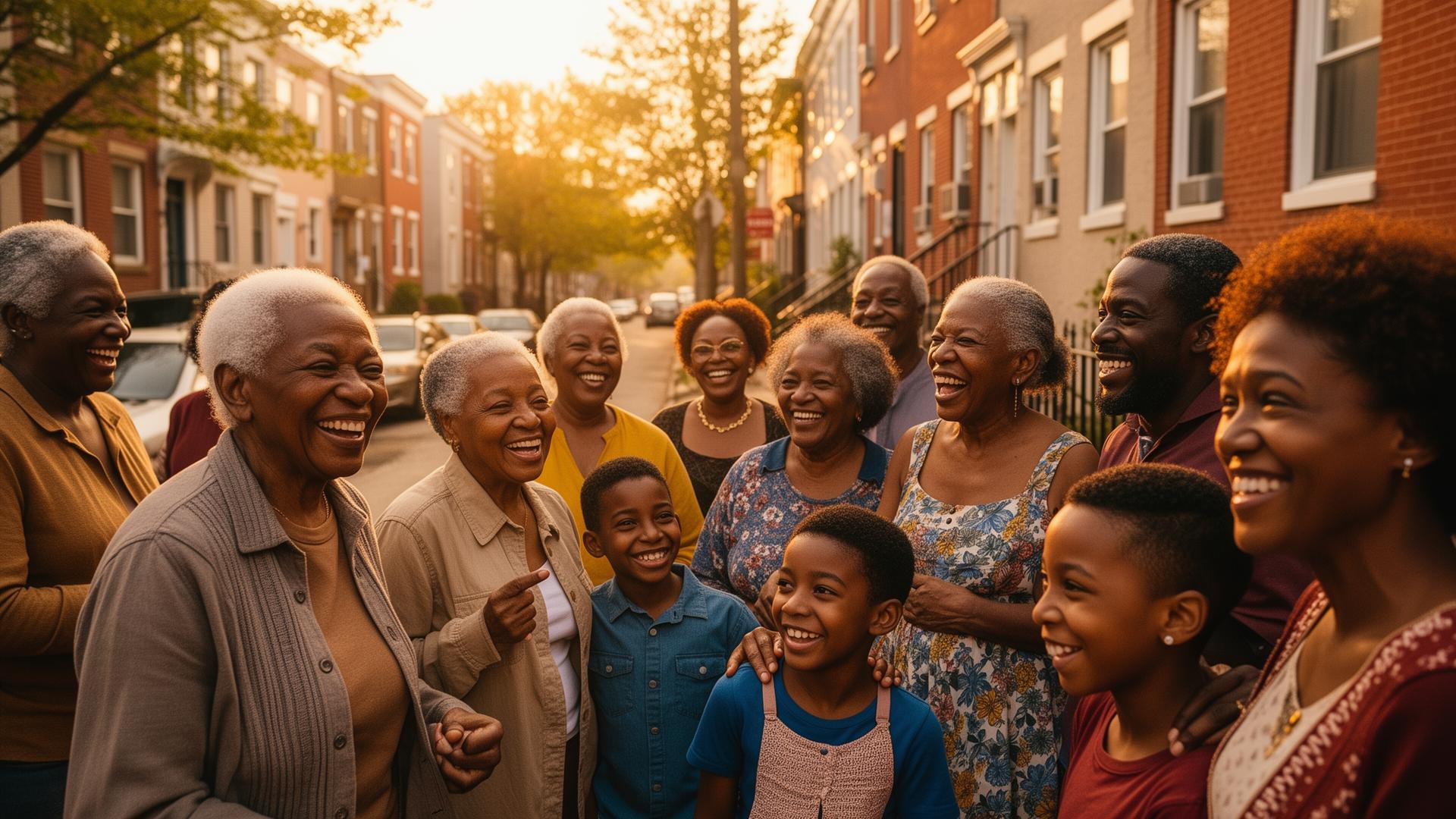 Multigenerational Baltimore community smiling together